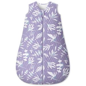 Baby Sleep Sack 6-12 Months 1.5 Tog Baby Wearable Blanket 100% Cotton Fabric Warm Sleeping sack with 2-Way Zipper Quilted for Infant Newborn Tog Purple Leaves (Medium)