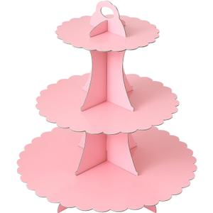 Soleebee 3-Tier Cupcake Stand, Cardboard Cupcake Tower, Dessert Cup Cake Stand Tower for Birthday Wedding Party Decoration, Cupcake Tier Stand 1 Set (Pink)