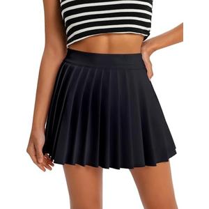 Women's High Waisted Pleated Tennis Skirt School A-Line Skater Mini Skirt with Built-in Shorts Lining (Black, XL)