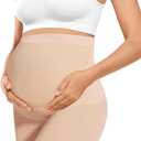 Baby Bump Premium Maternity Shapewear, High Waisted Mid-Thigh Pregnancy Underwear Prevent Chaffing Soft Adominal Support (Medium, Nude)