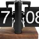 Retro Vintage Flip Desk Clock,Auto Flip Mechanical Digital Clock with Large Numbers, Classic Modern Wood Base Analog Clock Design, for Home,Office,School,Hotel,Cafe Decor(Black,Battery not Included)