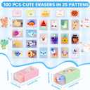 LiYiQ 100-Piece Kawaii Cute Animal Pencil Eraser for Kids, Back to School Supplies, Non-Toxic Rubber, Rectangular