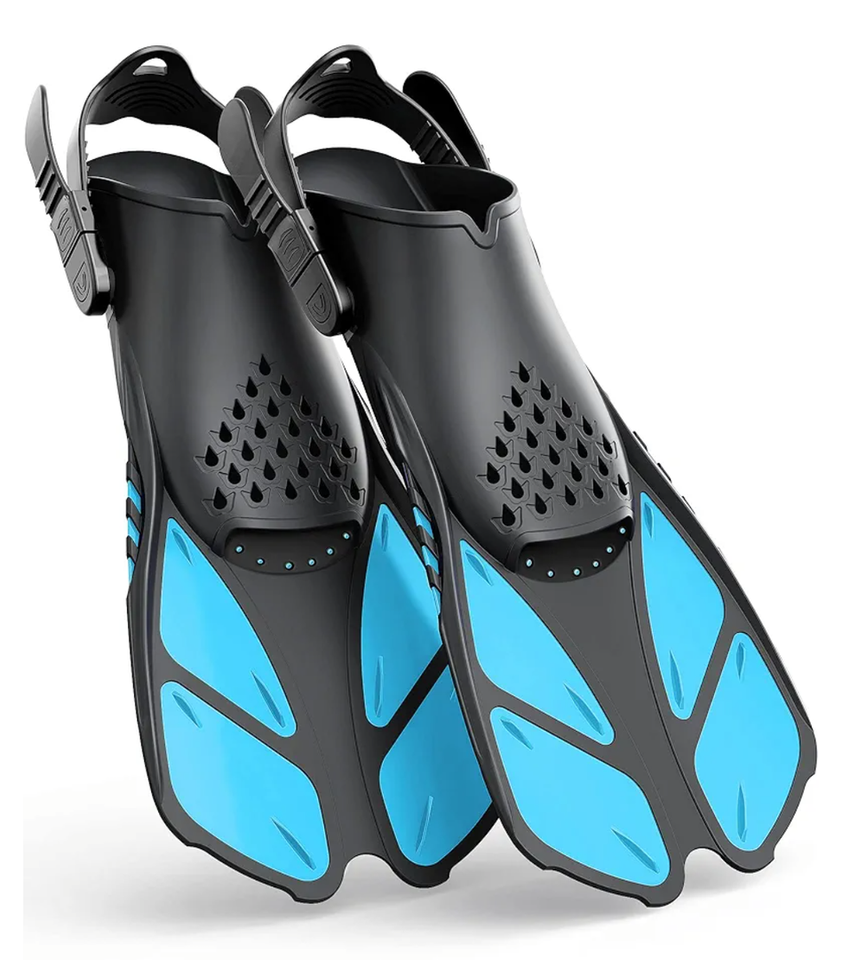 Greatever Snorkel Fins Adjustable Buckles Open Heel Swim Flippers Travel Size Short Swim Fins for Snorkeling Diving Swimming Adult Men Womens S/M