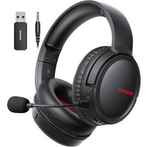 BINNUNE Wireless Gaming Headset with Mic, Lightweight Over-Ear Gaming Headphones Comfort for Long Gaming Sessions, Low Latency Wireless + Bluetooth, Noise Cancelling Mic, 50mm Drivers, 40H Battery (Black)