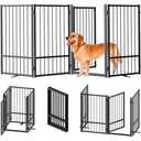 AGESISI Freestanding Dog Gates with Door Walk Through, Extra Wide Doggy Door 100" W x 29" H Pet Gate Safty 4 Panels Dog Fence for Stairs, Doorways, Black
