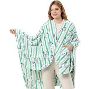 Berkshire Peanuts Wearable Throw Snoopy Print PrimaLush Plush Shawl Blanket, 58" x 64"