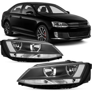 Headlights Assembly Compatible With 2011-2018 VW Jetta MK6 Clear Lens Black Housing Clear Reflector Halogen Headlamp Assembly, 1x Pair,  Halogen-Black Clear