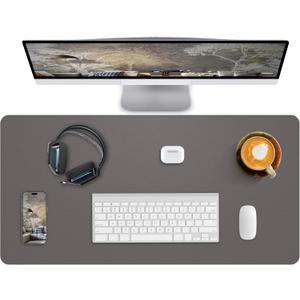 Desk Pad Mat 23.6"x13.7" - Waterproof Mouse Pad & Desk Protector, Non-Slip PU Leather for Gaming Keyboard/Mouse, Stitched Edge XL Office Desk Pad with Ergonomic Support(Dark Grey)