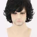 Topcosplay Men's Wigs Black Short Wavy Shaggy Style Layered Cosplay Halloween Costumes Male Wig