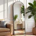 OLIXIS Arched Full Length Mirror 59"x16" for Bedroom, Full Body Mirror with Stand, Hanging or Leaning for Wall, Aluminum Alloy Thin Frame Floor Standing for Living Room, Tall, Black