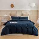 ECOCOTT Navy Blue Duvet Cover Twin Size - 100% Washed Cotton Durable Soft Comfy Duvet Cover Set, 3 Pieces Duvet Cover with Zipper Closure (Navy Blue, 68''x90'')