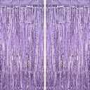 TOTAFAM 2 Pack Light Purple Fringe Curtains Foil Shiny Fringe Backdrop Tinsel Door Streamers Foil Curtains for Birthday Wedding Engagement Bridal Shower Celebration Party Decorations Large