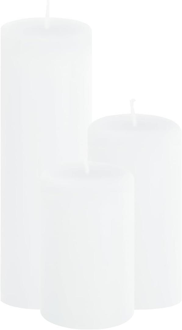 3-Pack White Pillar Candles Bulk Set - 2x3, 2x4, 2x6 Inch Unscented Dripless Pillar Candles for Weddings, Home Decor & Centerpieces - Clean Burning Smokeless Decorative Candles