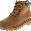AVALANCHE Boy's Lace up Construction Work Boots Outdoor Waterproof Hike Rugged Shoes, Beige Brown, 9