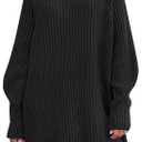 LILLUSORY Sweater Dresses for Women 2025 Fall Fashion Mock Neck Long Lantern Sleeve Oversized Outfits Knit Sweater Tops (Large, Black)