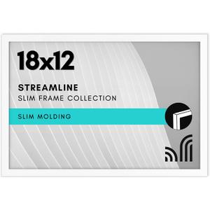 Americanflat 18x12 Picture Frame with Polished Plexiglass - Streamline Collection - Thin Border Picture Frame for Wall Display - Hanging Hardware Included - White