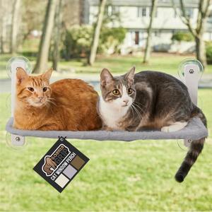 GORILLA GRIP Cat Window Perch, Foldable Cat Window Hammock Bed with 6 Large Suction Cups, Cordless Indoor Wall Shelves, Strong Metal Frame Holds 40lbs, Reversible Washable Sherpa Cover, Large Gray