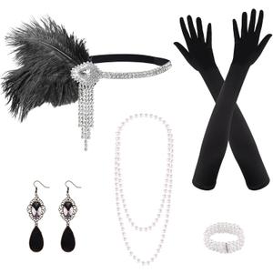 PLULON 1920s Flapper Great Gatsby Accessories Set Fashion Roaring 20's Theme Set