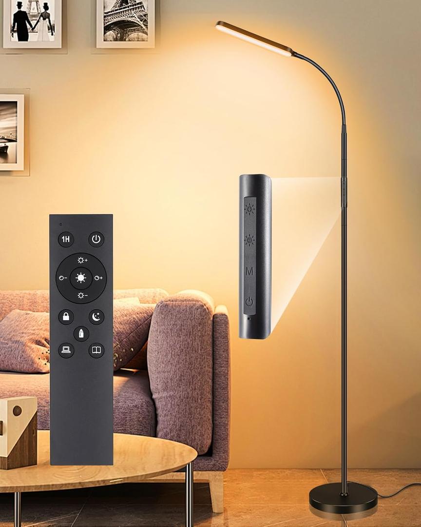 LED Floor Lamp,15 W 1500 LM Super Bright Reading Lamp with Remote and Touch Control Floor Light, 3 Colors and Stepless Brightness Work Lamp for Living Room Bedroom Reading