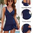 Blooming Jelly Womens Tankini Swimsuits Tummy Control Bathing Suit 2 Piece Swim Skirt Retro Plus Size Maternity Swimwear（Navy Blue, X-Large）
