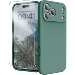 for iPhone 17 Pro Case, Liquid Silicone Cover with Camera Protection Anti-Scratch Soft Microfiber Lining Shockproof Protective Phone Case for iPhone 17 Pro 6.3", Pine Green