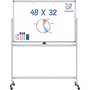 Maxtek Rolling White Board on Wheels 48x32 in, Double-Sided Magnetic Stand
Mobile Dry Erase Board with Stand, Aluminum Frame Easel, Reversible Writing Surface for Office, Classroom School Homeschool