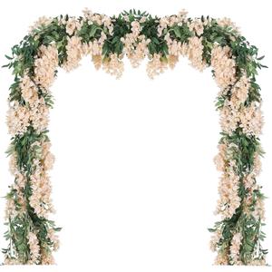 Duovlo 4Pcs 6.6Ft/Piece Imitation Silk Wisteria Garland Hanging Flower Vine for Home Outdoor Garden Ceremony Wedding Arch Floral Decor (Champagne)