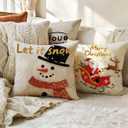 ULOVE LOVE YOURSELF Merry Christmas Decorative Throw Pillow Covers Let It Snow Cushion Covers Santa and Snowman Farmhouse Winter Holiday Decor Pillowcases 18 x 18 Inch,2Pack for Sofa Couch(Beige)