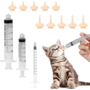 Pet Feeding Set-10 Pcs Silicone Feeding Nursing Nipple and 1ML/5ML/10ML Feeding Syringe, Pet Nursing Feeding Tools for Kittens Puppies Newborn Animals (1ml+5ml+10ml+10 Nipple)