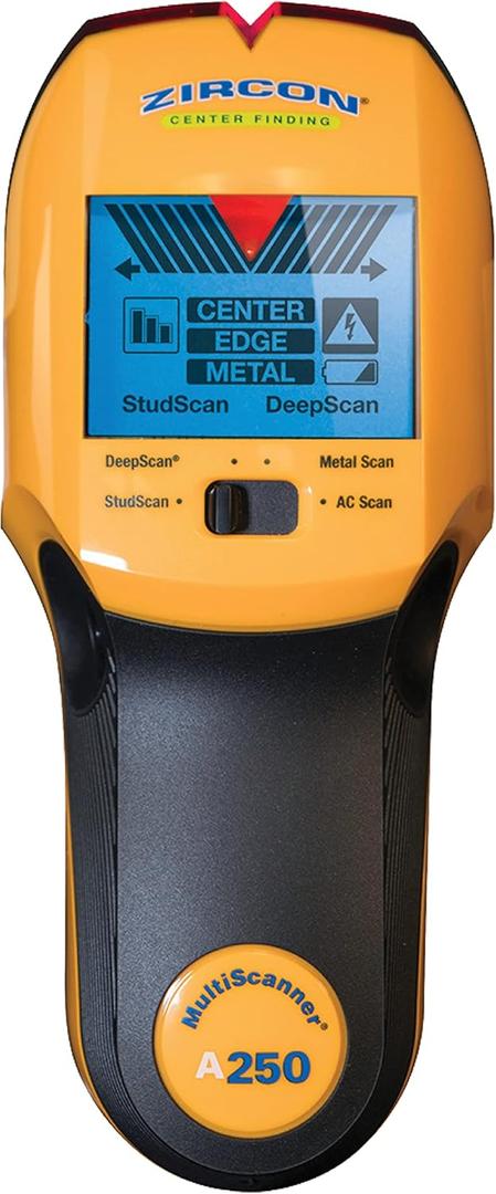 Zircon MultiScanner A250 All-in-One Stud Finder & Wall Scanner — Metal Detector + Live AC Wire Scanner with ACT, SpotLite Pointer & 4 Scan Modes