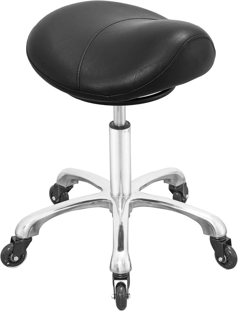Saddle Stool with Wheels, Rolling Ergonomic Stool Saddle Esthetician Lash Tech Chair for Dental Hygienist Salon Hair Stylist (Black)
