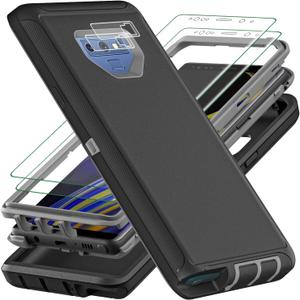 for Samsung Galaxy Note 9 Case with 2Pcs [Self Healing Flexible TPU Screen Protector & Camera Lens Protector] Military Grade 3 in 1 Heavy Duty Case for Galaxy Note 9 6.4 inch (Black/Grey)