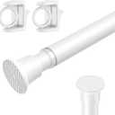 AIZESI Spring Tension Curtain Rod 24 to 46 Inch White Tension Rod Spring Curtain Rod Short Curtains Rod 's Tension Adjustable Curtain Rods for Window, (With One Set Rod's Holder)