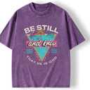 Graphic Tees Summer Women Men Cotton Novelty Oversized Crew Neck Tree Element Christian Washed T-Shirt (Purple, L)