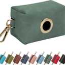 Didog Classic Dog Poop Bag Holder, Easy-Pull and Elegant PU Leather Pet Waste Bag Dispenser for Leash with Carabiner Clip, Includes 1 Roll Dog Waste Bag for Daily Walking, Green