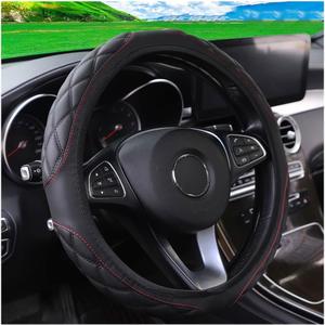 15 Inch Car Leather Steering Wheel Cover, Automotive Accessories Elastic Breathable Anti-Slip Soft Wheel Protector Fits Men and Women, Suitable for SUVs, Trucks, Vehicles and RVs (Black)