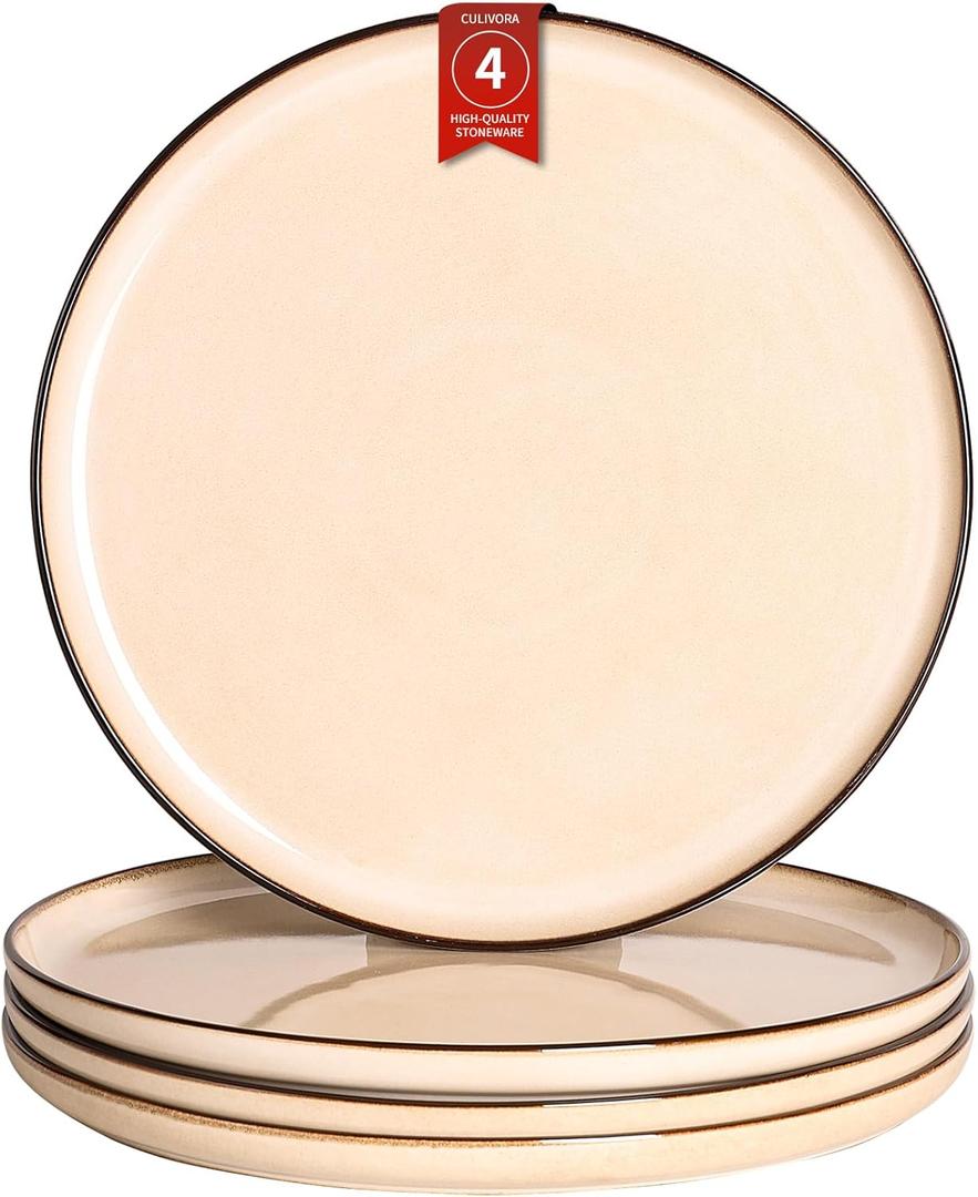 Dinner Plates Set of 4: Ceramic 10.7 Inch Handmade Reactive Glaze Stoneware Plates for kitchen, Modern Dinnerware Plates, Microwave & Dishwasher Safe, Scratch Resistant (Beige)