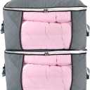 combocube Comforter Storage Bag, Zippered Bag with Large Clear Window and Carry Handles, Space Saver Organizers for Closet, Blanket, Pillow, Quilt, Bedding, Clothes (2Pcs Grey Large)