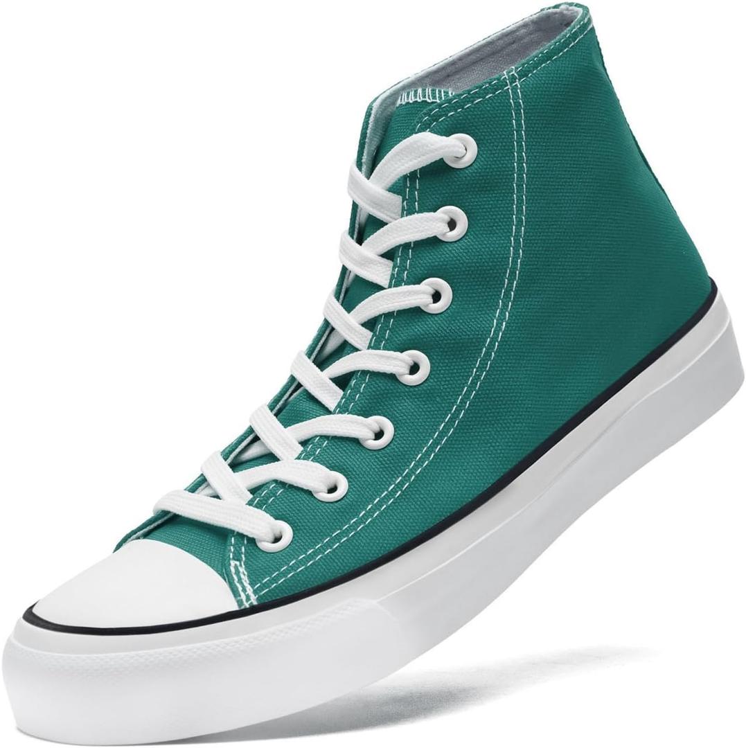 Canvas High Top Sneakers for Women Men Classic Lace Up Canvas Shoes Womens Mens Fashion High Top Sneakers Casual Tennis Walking Shoes (Green) 46