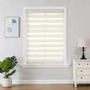 Joydeco Cordless Zebra Blinds (Pro), Dual Layer Light Control Zebra Blinds for Windows, Light-Proof Aluminum Cover, Free-Stop Roller Shades for Home & Office (Beige, 26" W x 75" H)