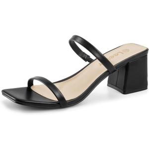 Leevar Square Toe Heeled Sandals for Women - Women's Low Block Heels Sandals - 2.25IN Open Toe Ankle Strap Chunky Heels - Slip on Heeled Sandal Mule- Nude Black Strappy Heels for Party Wedding Dress Shoes, Size 8.5 (Pink)