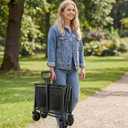 Collapsible Wagon Cart with Wheels - 250LBS Heavy Duty Folding Wagon for Groceries Shopping Outdoor Apartment Portable Foldable Utility Grocery Trolley, Black, L