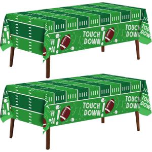 CXPSINC 2 Pack Football Tablecloth Disposable Plastic Football Party Decorations Tablecloth Rectangle Table Cover for Party Theme Decoration Supplies 54 x 108 Inches (Green Football)