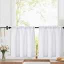 LIVEKID White Short Kitchen Curtains 24 Inch Length Tier Curtain 2 Panels - Faux Linen Textured Cafe Curtain, Light Filtering Small Windows Curtains for Bathroom Basement, 30" W x 24" L