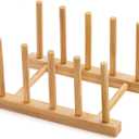 Bamboo Dish Drying Rack for Kitchen Counter and Cabinet, Dish/Book/Plate/Bowl/Cup/Cutting Board/Pot Lid Organizer for Kitchen, Living Room, Study, Display Cabinet (4 Slots)