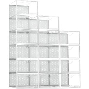Pinkpum 15 Pack X-Large Shoe Storage Boxes Fit Size 12, Shoe Organizer for Closet Clear Plastic Stackable Shoe Dispaly Case Holder Bins, Sneaker Storage for Sneakerheads White