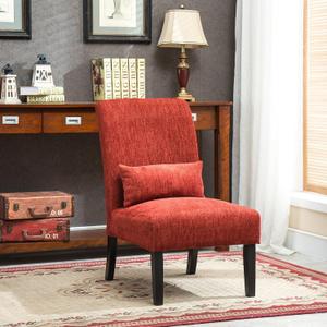 Roundhill Furniture Red Pisano Chenille Fabric Armless Contemporary Accent Chair with Matching Kidney Pillow, 31.8D x 22.8W x 36.5H Inch