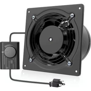 HG Power 6 Inch Exhaust Fan with Speed Controller, 308CFM Wall Exhaust Fanfor Kitchen, Bathroom, Metal Extractor Fan for Pet Room, Smoking Room, Attic, Garage, Window Ventilation (Black)