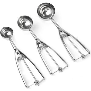 Ice Cream Scoop, 3Pcs Cookie Scoop Set, Stainless Steel Ice Cream Scooper with Trigger Release, Cookie Scooper for Baking, Cookie Dough Scoop (3)