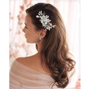 Rhinestone Wedding Hair Comb Pearls and Crystal Bridal Hair Piece Wedding Flower Hair Accessories for Women and Girls (silver-346)